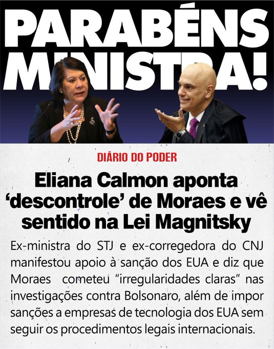 BrazilenDireita's tweet photo. APOIADA?
A magistrada Dra. Eliana #Calmon Alves, sempre coerente, justa e de conduta ilibada.
#magnitskyday #MagnitskyAct #Magnitsky https://t.co/CCzayZOVVI
