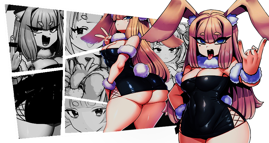 -Hardworking bunny who works at Hamazon!
-Lazy off duty, focused in uniform.
-Wide-hipped, butt-bubbled, loud-mouthed.

This account credits the artists who draw my OC while engaging in idle roleplay. Mostly just crediting and lurking, though. I'm lazy.