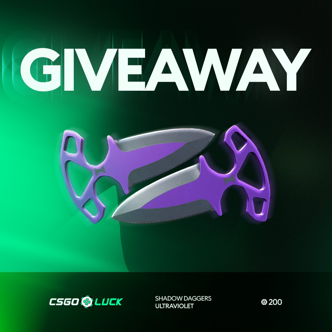 CSGO / CS2 Shadow Daggers Ultraviolet Giveaway ($200) 🎁

✅ Follow <a href="/officialcsluck/">CSGOLuck.com</a> &amp; <a href="/vloot_io/">vLoot.io</a>
✅ Like, Retweet and Tag 1 friend

Winner drawn in 10 days, good luck 🥰