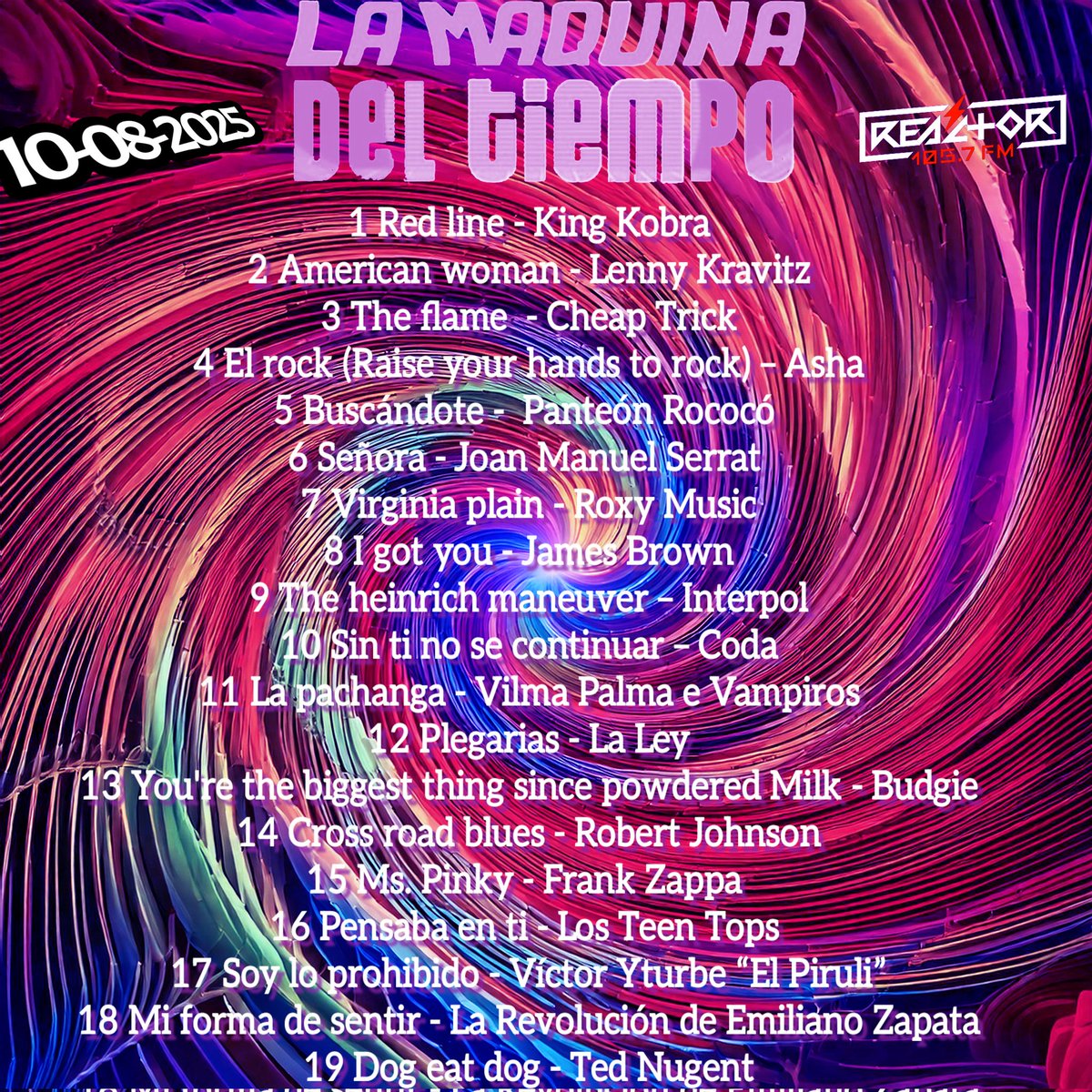 La Máquina del Tiempo de Reactor 105.7 FM (@lamaquina105) on Twitter photo Aquí les dejamos la lista de canciones que sonaron ayer en el programa. <a href="/RockJinete/">Jinete Rock</a> <a href="/elomar_ze/">Omar Salazar</a> <a href="/PacoMemoRock/">Paco Memo Rock</a> Aquí les dejamos la lista de canciones que sonaron ayer en el programa. <a href="/RockJinete/">Jinete Rock</a> <a href="/elomar_ze/">Omar Salazar</a> <a href="/PacoMemoRock/">Paco Memo Rock</a>