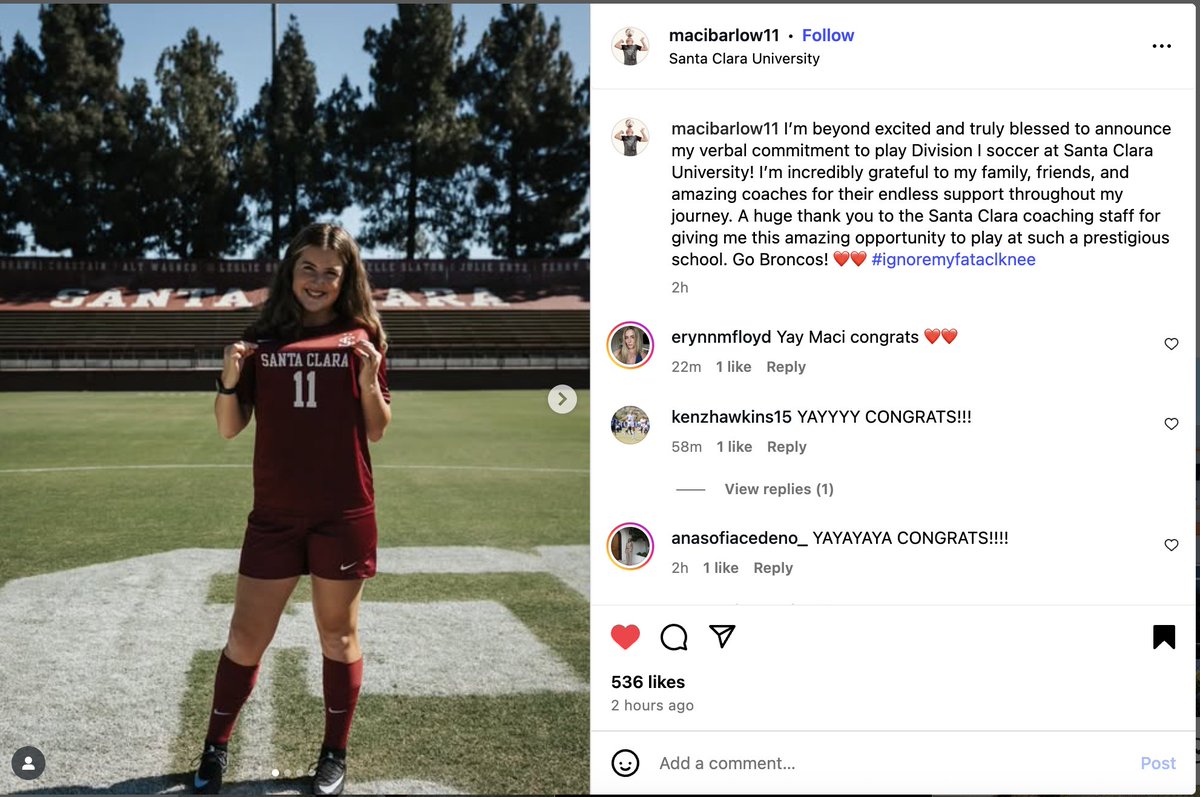 Congratulations ❤️!! Another 2027 #ECNL player has verbally committed to play college soccer!!