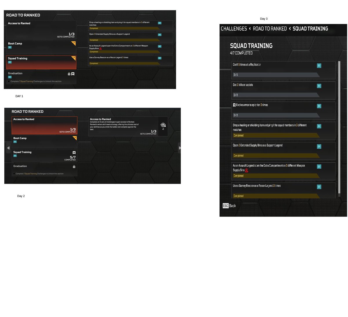 sulpheric's tweet image. Hey @PlayApex what is going on here? 3 Days of ranked only to get the same 3 challenges thrown back at me: first completed stage 2, then 5/7 now 4/7 completed. Not allowed to graduate?