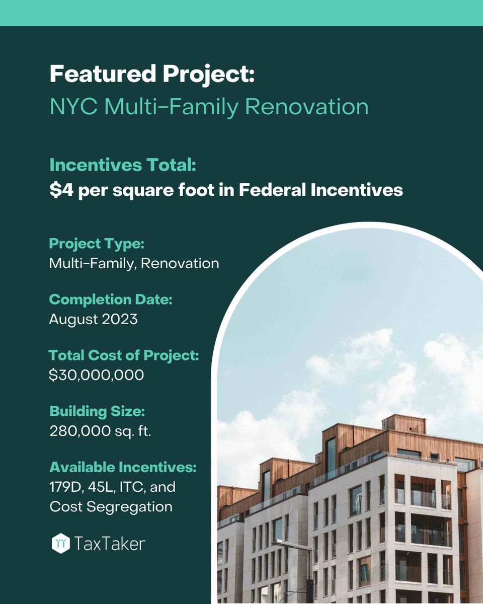 ⚡️ NYC multifamily renovation saves 37% energy &amp; earns $4/SF 179D deduction!

Learn how energy upgrades can boost your project’s value—reach out or read more: bit.ly/473jnSb

#179D #EnergyEfficiency #NYC #TaxCredits