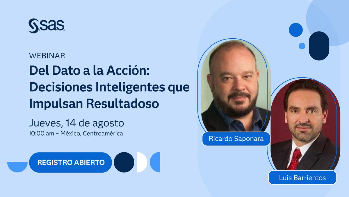 Conoce cómo automatizar validaciones KYC, detectar alertas AML en tiempo real y optimizar la originación de crédito este 14/08, únete al webinar para que explores más los alcances de nuestras soluciones. 
#SAS #SASMéxico #Fraud #Risk #Customers
2.sas.com/6012fWskO
