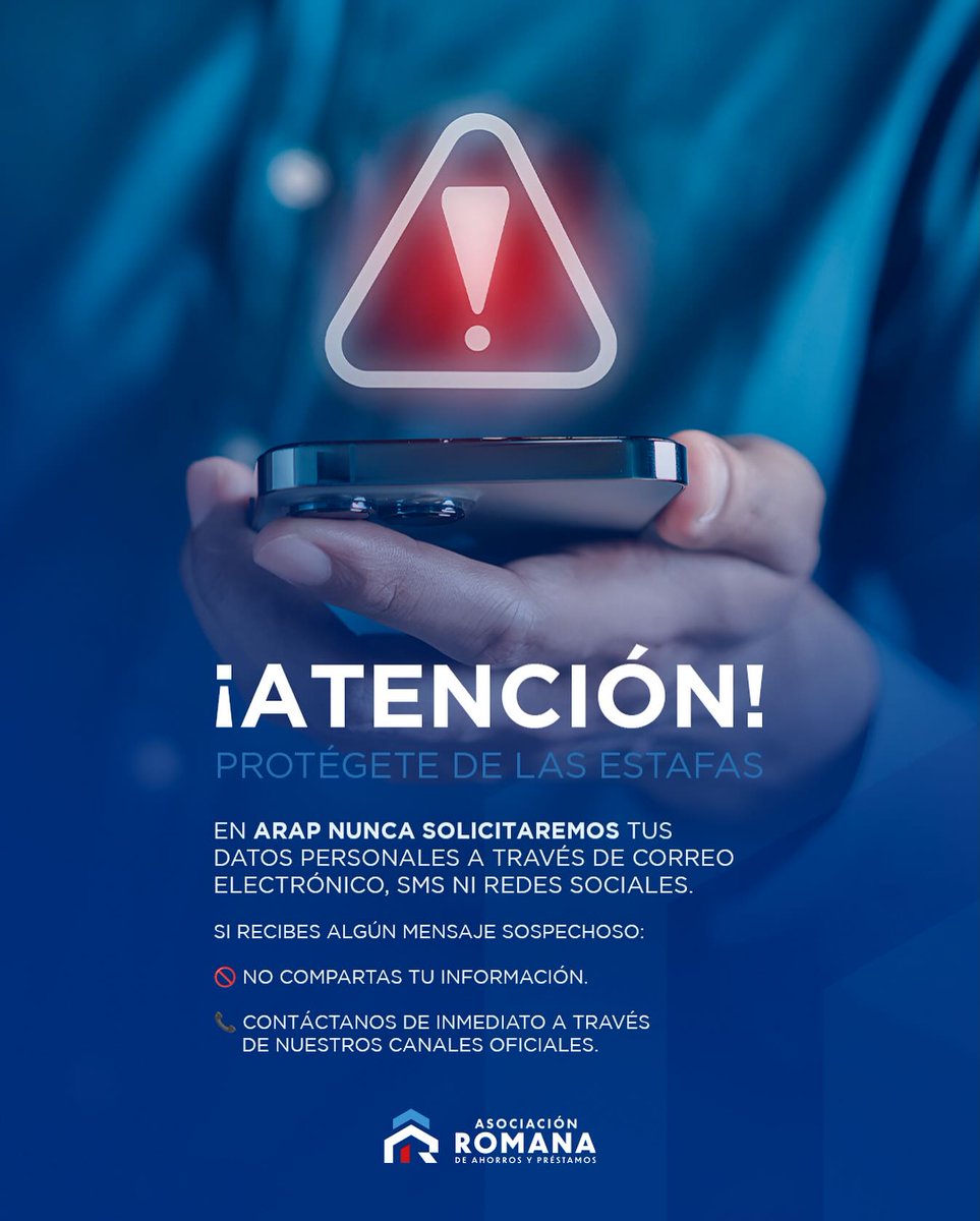 ¡ATENCIÓN! PROTÉGETE DE LAS ESTAFAS!

En ARAP nunca solicitaremos tus datos personales a través de correo electrónico, SMS ni redes sociales.

Si recibes algún mensaje sospechoso:
🚫 NO compartas tu información.
📞 Contáctanos de inmediato a través de nuestros canales oficiales.