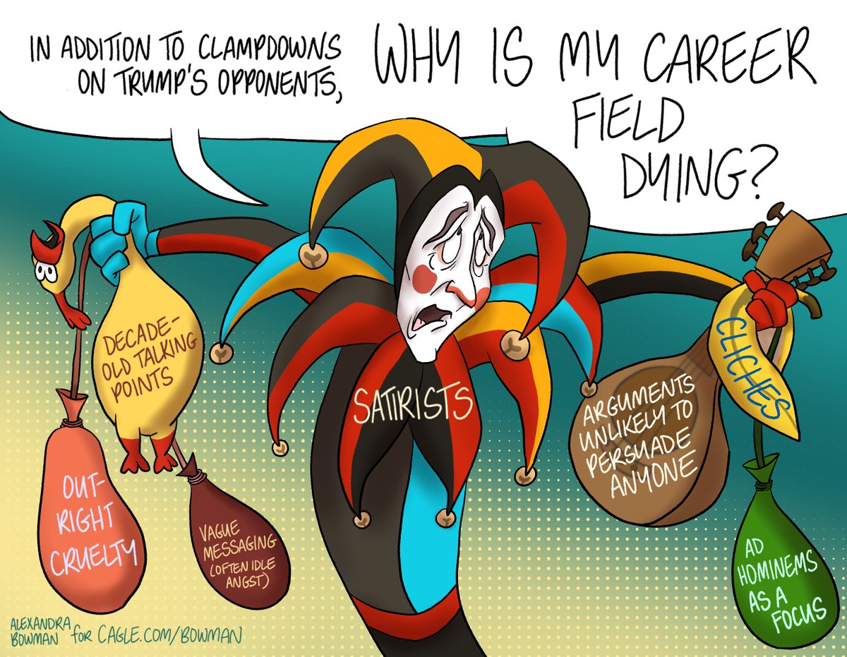 scripta_bene's tweet image. My latest cartoon for Cagle Cartoons.

#politicalcartoons #satire #Colbert  #jonstewart #politicalcomedy #latenighttv #cbs