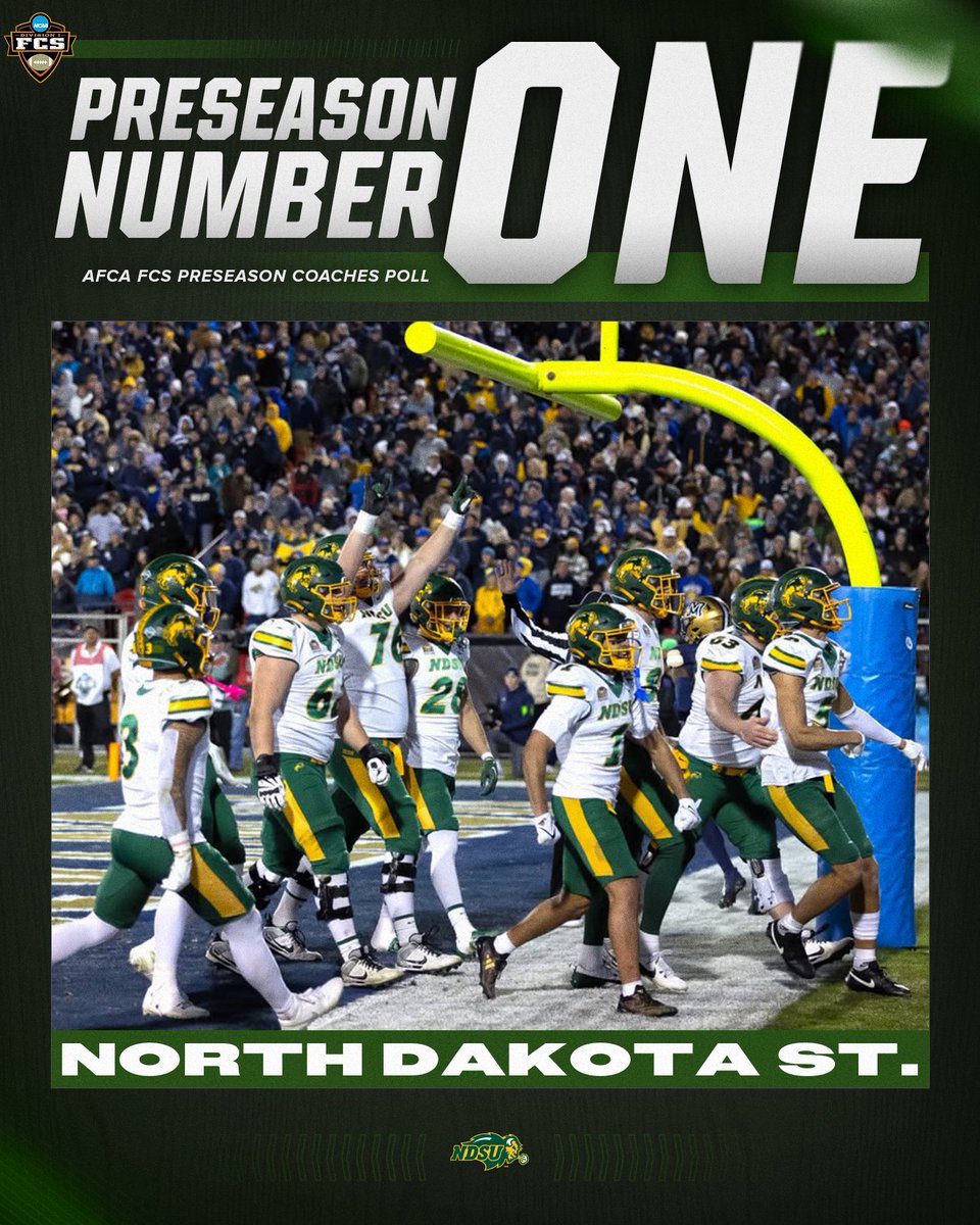 The <a href="/WeAreAFCA/">AFCA</a> Coaches Poll crowns the No. 1 Preseason ranked team to the reigning National FCS Champions <a href="/NDSUfootball/">NDSU Football</a> 🔥😤

#FCS