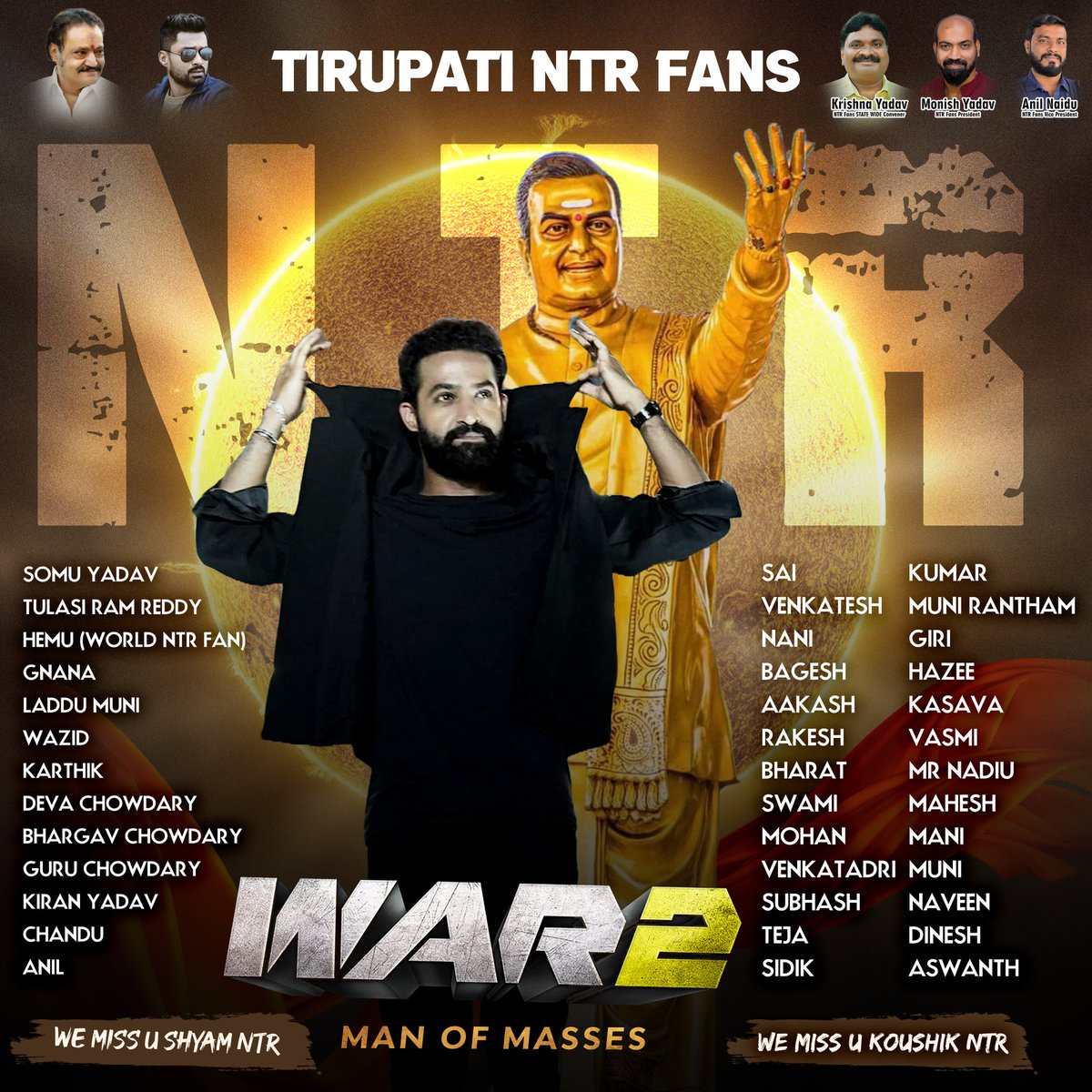 taraksomu9999's tweet photo. Good news for #Tirupati NTR Fans 🔥
#War2 Fans Show Timings 🕒 3:00 am or 3:30 am shows⏰
📍 #Sandhya, #JayShyam, #Velram, #Cscinemas , #Pratap4k, #KrishnaTeja, #Palani theatres🔥🔥🔥
#TIRUPATINTRFANS @tarak9999
FLEX 💪 సోము యాదవ్ రెడీ 🔥
#War2 #TirupatiNTRFans #FansShow https://t.co/t8VENxoVrV