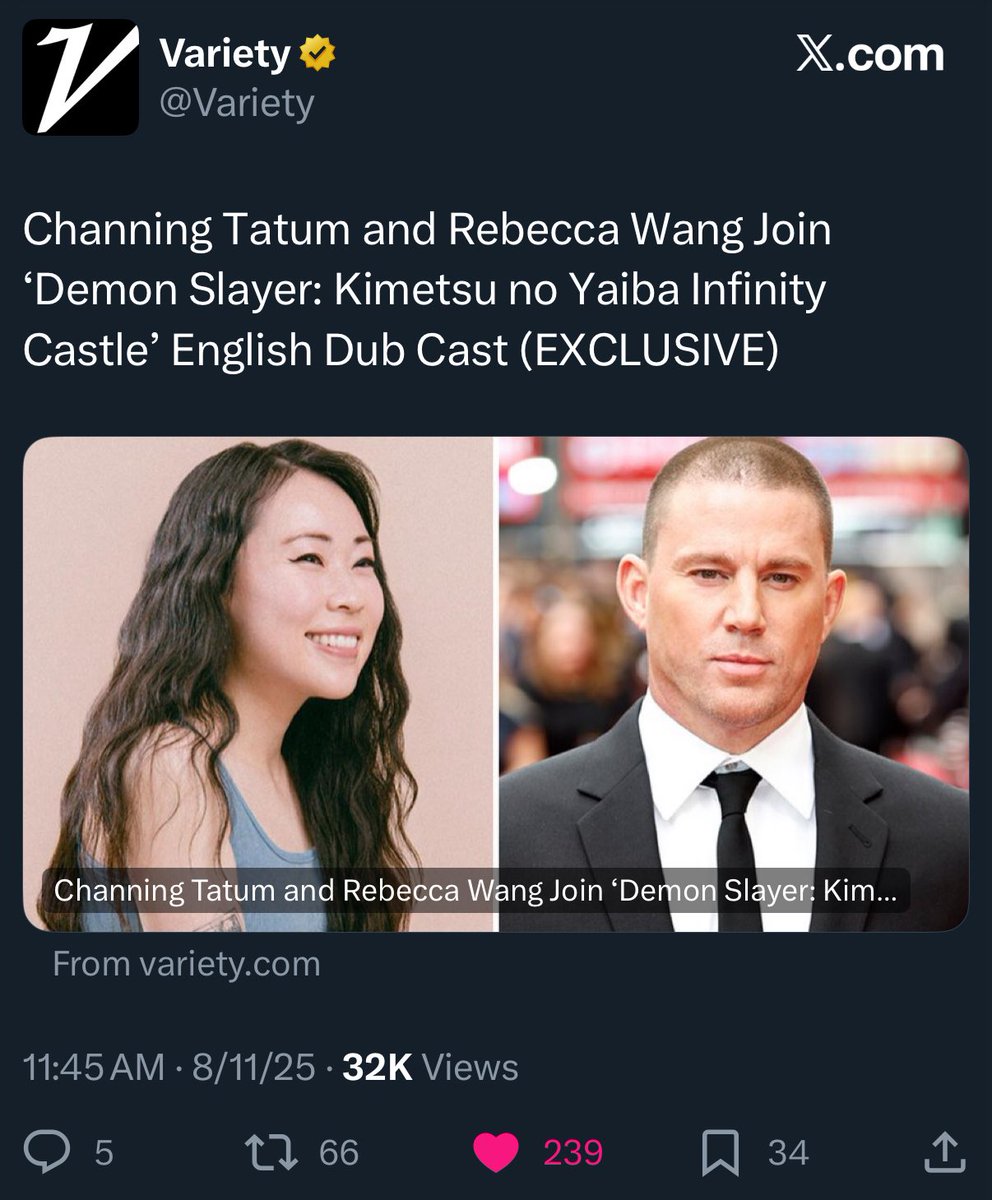 jhun88's tweet photo. So…

One of my Best Friends, one of my Best WoMans at my Wedding-

Just bumped Channing Tatum’s Picture to second billing on a Variety Spread.

I am. Absolutely. Shooketh.

CONGRATS @TheRebeccaWang !!! 
So proud of you ❤️ https://t.co/613sFYsYVt