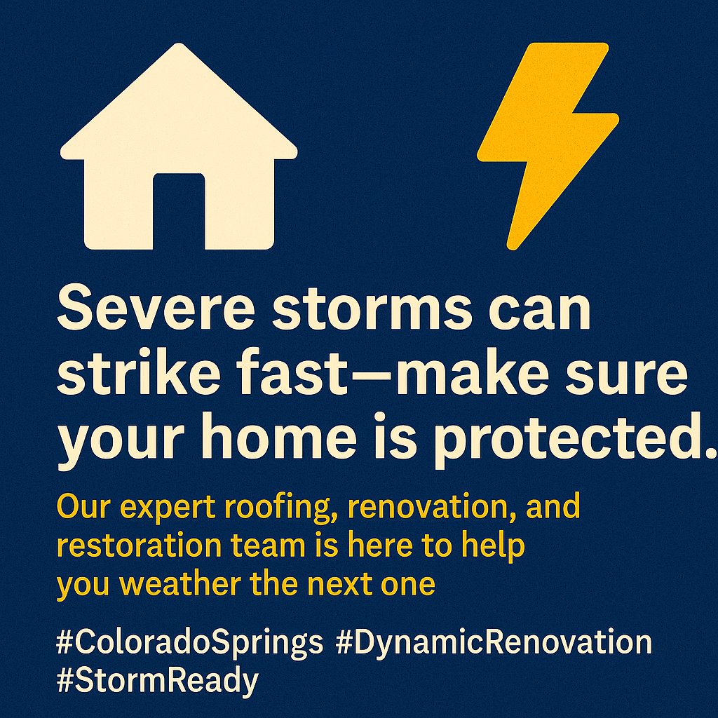 Severe storms can strike fast—make sure your home is protected. 🏠⚡
Our expert roofing, renovation, and restoration team is here to help you weather the next one.
#ColoradoSprings #DynamicRenovation #StormReady