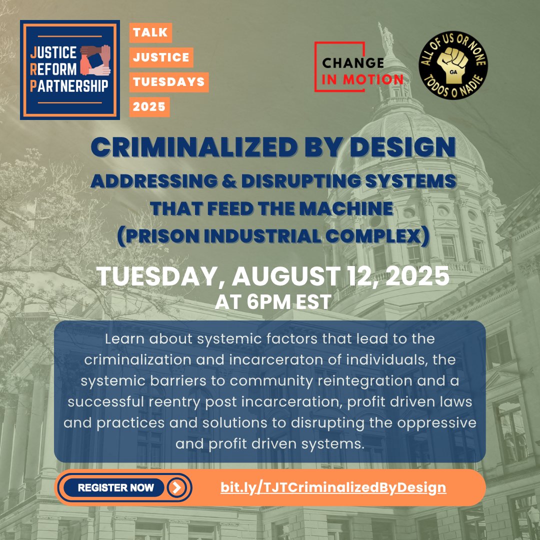 southerncenter's tweet photo. Talk Justice Tuesdays: Learn about the systemic factors that lead to the criminalization and incarceration of people, the barriers designed to prevent successful community reentry, and strategies to disrupt the prison industrial complex.  Register at https://t.co/If5zV8SAtY https://t.co/BP8QHLu9Ke