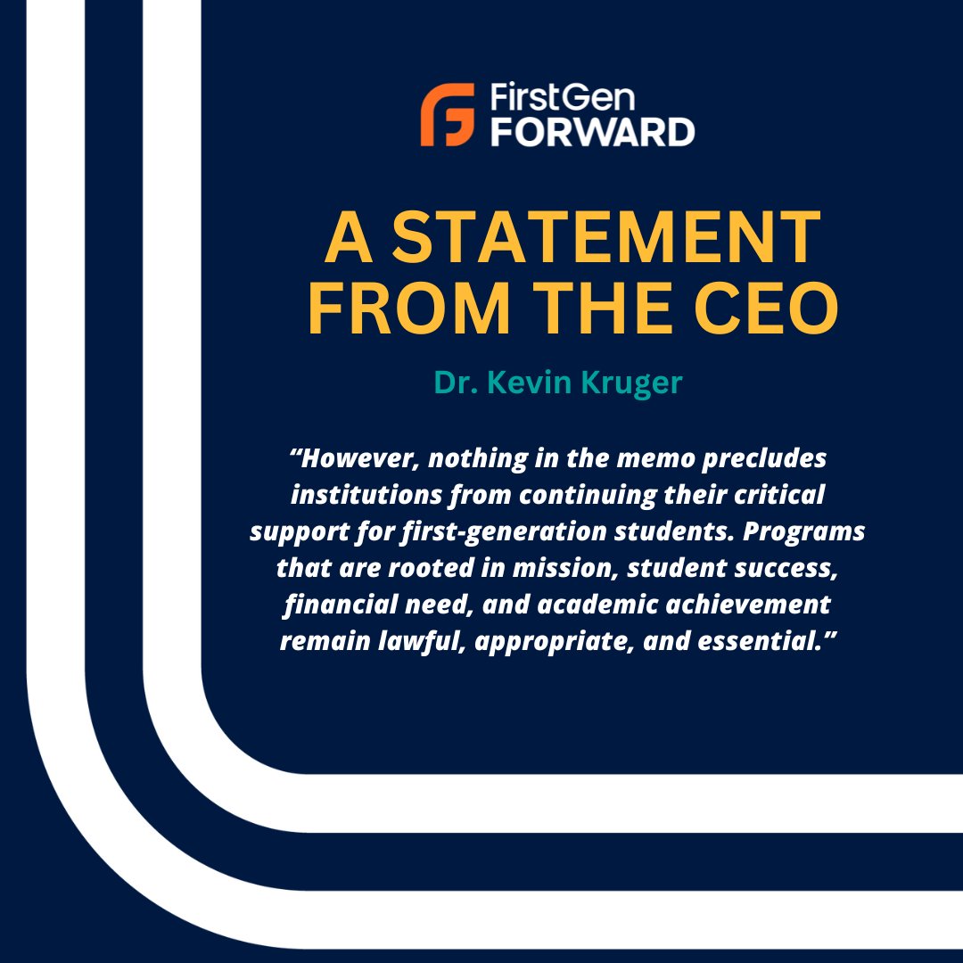 FirstgenForward's tweet photo. #FirstGenForward CEO Dr. Kevin Kruger provides context regarding the July 29 memorandum from the Office of the Attorney General in this statement at https://t.co/Ttr706RWvX. #FirstGen #AdvocateFirstGen https://t.co/RLOz7oEFQI