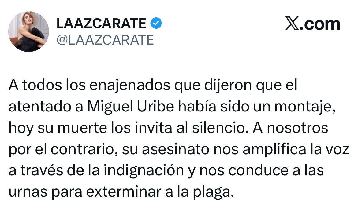 heidy_up's tweet photo. Nos piden que bajemos el tono, que dejemos de hacer aseveraciones. Lo dicen los mismos que se llenan de espuma en la boca para salir a acusar al presidente y a quienes hacemos parte de este proyecto político. Son los mismos que comparten ideas con quienes hablan de “destriparnos” o de “exterminar a esa plaga”. No, no somos lo mismo.

Nosotras nos solidarizamos con sus familias, pedimos que la justicia actúe. Y no, no todos los muertos son buenos. Pero el hecho de no compartir ni una sola coma de lo que fueron, no nos quita la capacidad de solidarizarnos con sus seres queridos. Porque creemos en la vida, en la justicia, y en la dignidad humana, incluso cuando se trate de nuestros adversarios.

En cambio, ellos han hecho política regodeándose con la muerte, promoviendo una lógica de guerra permanente.

Ese supuesto "pacto de unidad nacional" no es otra cosa que un pacto entre las élites, construido en contra de quienes representamos un proyecto distinto. El llamado a moderar el tono no es para ellos; es únicamente para el resto.