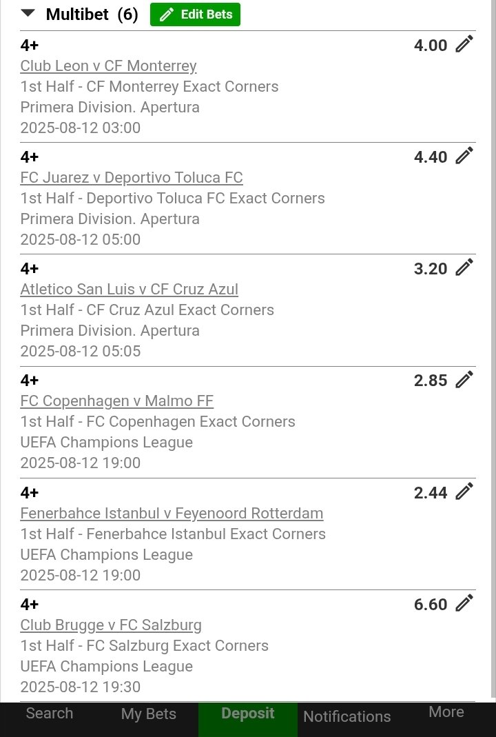 CornersCode's tweet photo. BWA2E4813
🌙 Night Shift Special 🌙
🎯12+ Corners | Odds: 2584
Corners merchants, this is our playground!🚀⚽
We’ve seen it hit before — and tonight, we’re chasing the big bag again💸
Who’s locking in with me?🔥
#NightShiftBets #12PlusCorners #2584Odds #CornerKings #BetwaySlip https://t.co/i6K5TXKL4h
