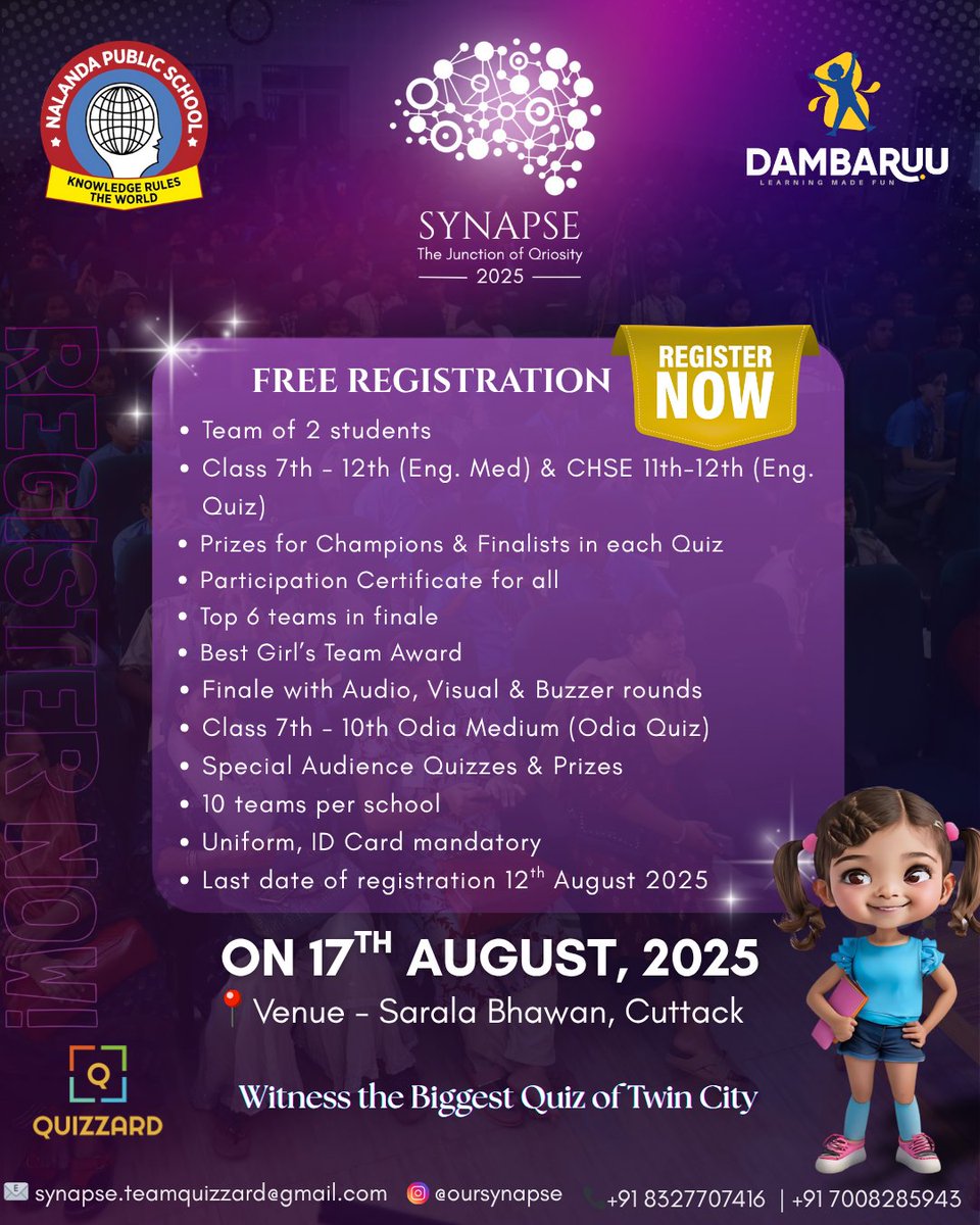 _oursynapse_'s tweet photo. 📣 Get ready, Twin City!

• Registration link : https://t.co/Y8ZN34urFf
• Don't miss your shot at being the Quiz Champion of synapse 2025. https://t.co/imoXOK3UsM