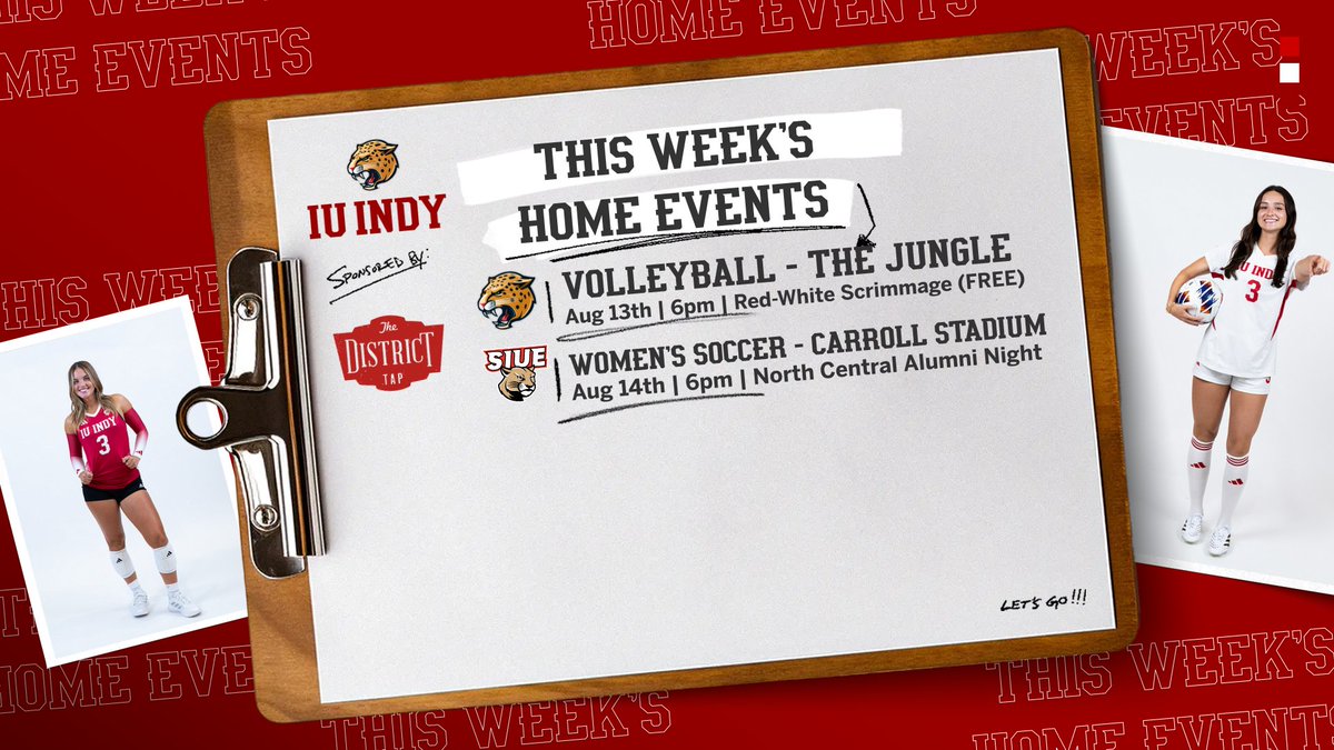 iuindy_jaguars's tweet image. This week's home events for the Jaguars (Aug 11-17) presented by @thedistricttap_

#LetsGoJags #HLWSOC #HLVB