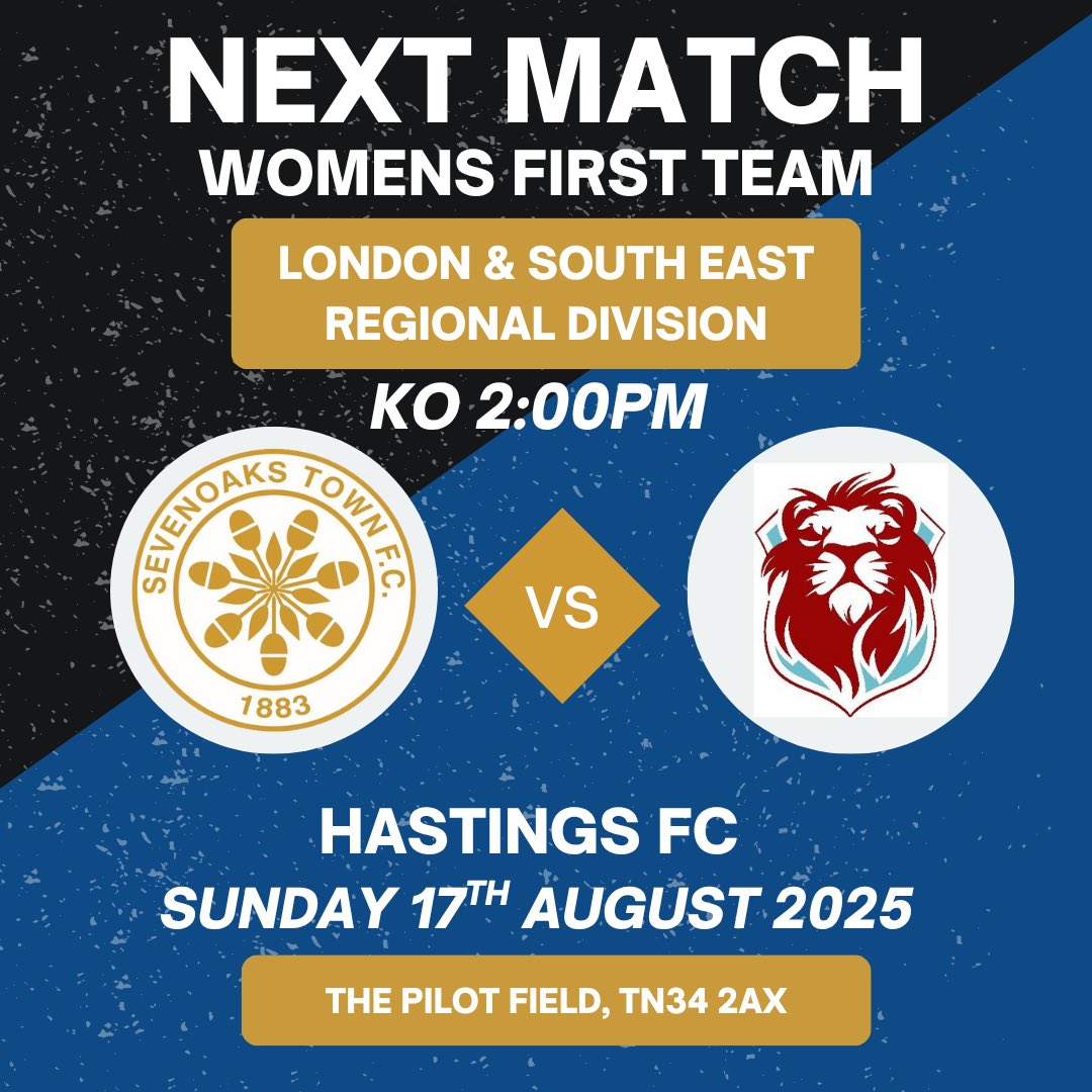 Sevenoaks Town FC Women & Girls (@stfcwomen) on Twitter photo SEASON OPENER!⚽️
We start our London & South East Regional League journey this Sunday against Hastings!
Come and support the First Team in our first league game of the 2025/26 season.
<a href="/SevenoaksTownFC/">Sevenoaks Town FC</a> SEASON OPENER!⚽️
We start our London & South East Regional League journey this Sunday against Hastings!
Come and support the First Team in our first league game of the 2025/26 season.
<a href="/SevenoaksTownFC/">Sevenoaks Town FC</a>