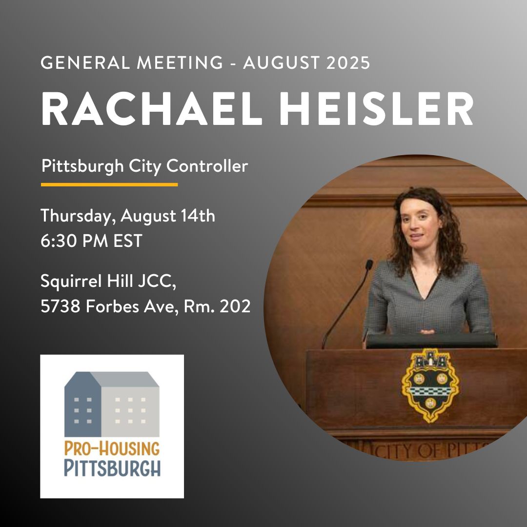 Our next general meeting featuring Pittsburgh City Controller Rachael Heisler is on Thursday at 6:30! See you there!