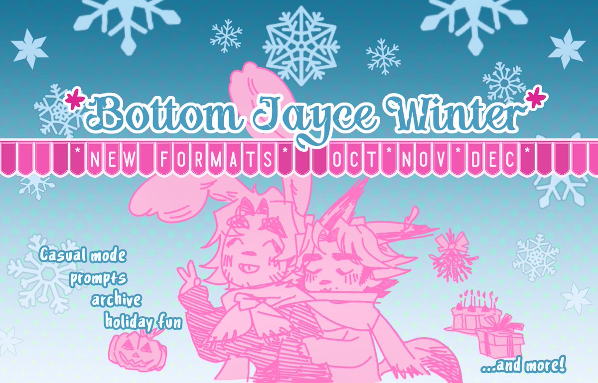bottomjayceweek's tweet image. 🍧🐰'Tis the busiest season of the year!

When the weather turns cold, we must huddle for warmth... coming soon: #BottomJayceWinter   

♡ Lower pressure, same heat 
♡ 1-stop hub for all your bot!jayce × top!viktor needs 
♡ Treats for the spooky season, snowdown, new years...💌