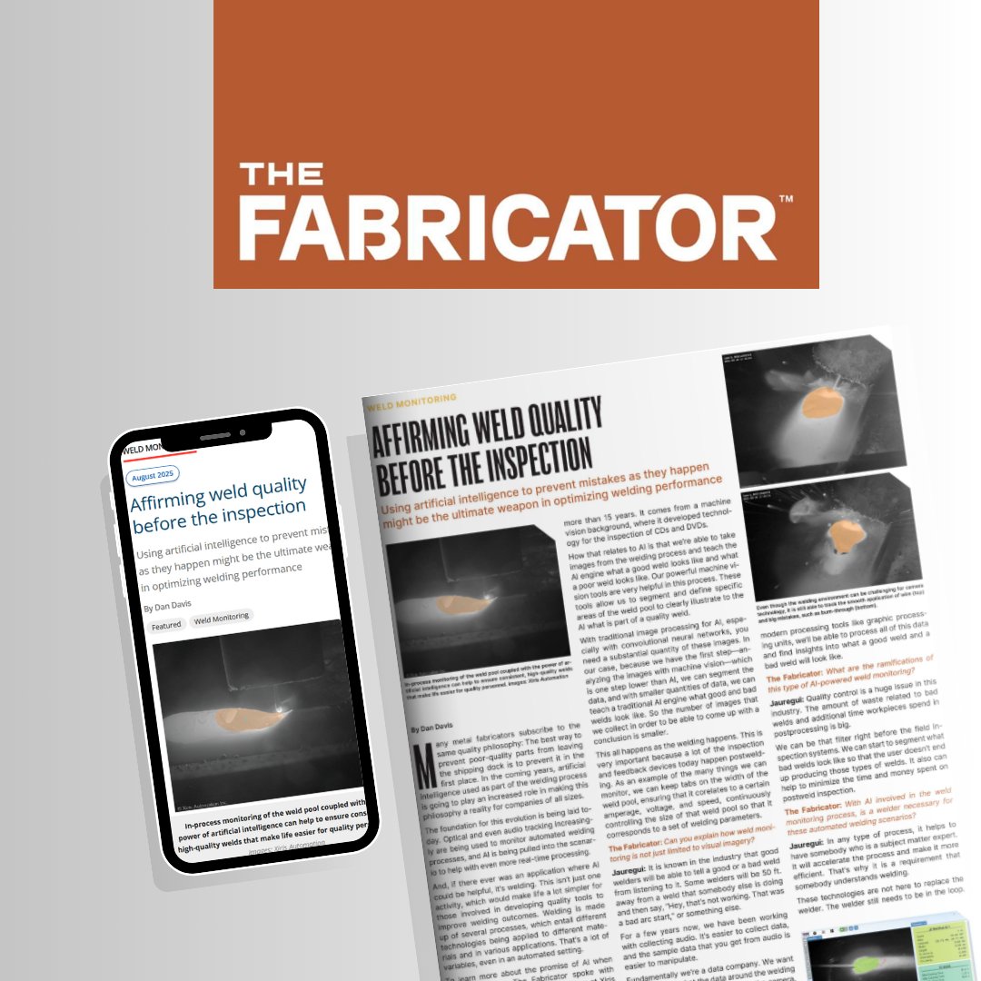 XirisAutomation's tweet image. The Fabricator, one of the welding industry’s most respected publications, has featured Xiris Automation in a deep dive on AI-powered weld monitoring.

📖 Read the full story here: bit.ly/3Ht9Ity

#WeldInspection #Manufacturing #WeldingCameras #TheFabricator #WeldAI