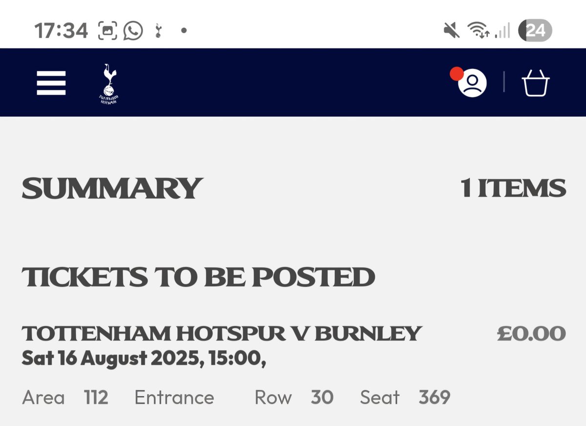 Longy1982's tweet photo. Can't make first home game of the season vs Burnley on Saturday 16th August, so ticket is on the ticket exchange
@SpursOfficial @SpursWomen @thespursweb @LastWordOnSpurs @Coytey @Spurs_fl
#Spurs #TottenhamHotspur #Ticketforsale #TOTBUR #COYS https://t.co/kr4Wz8Ze0M