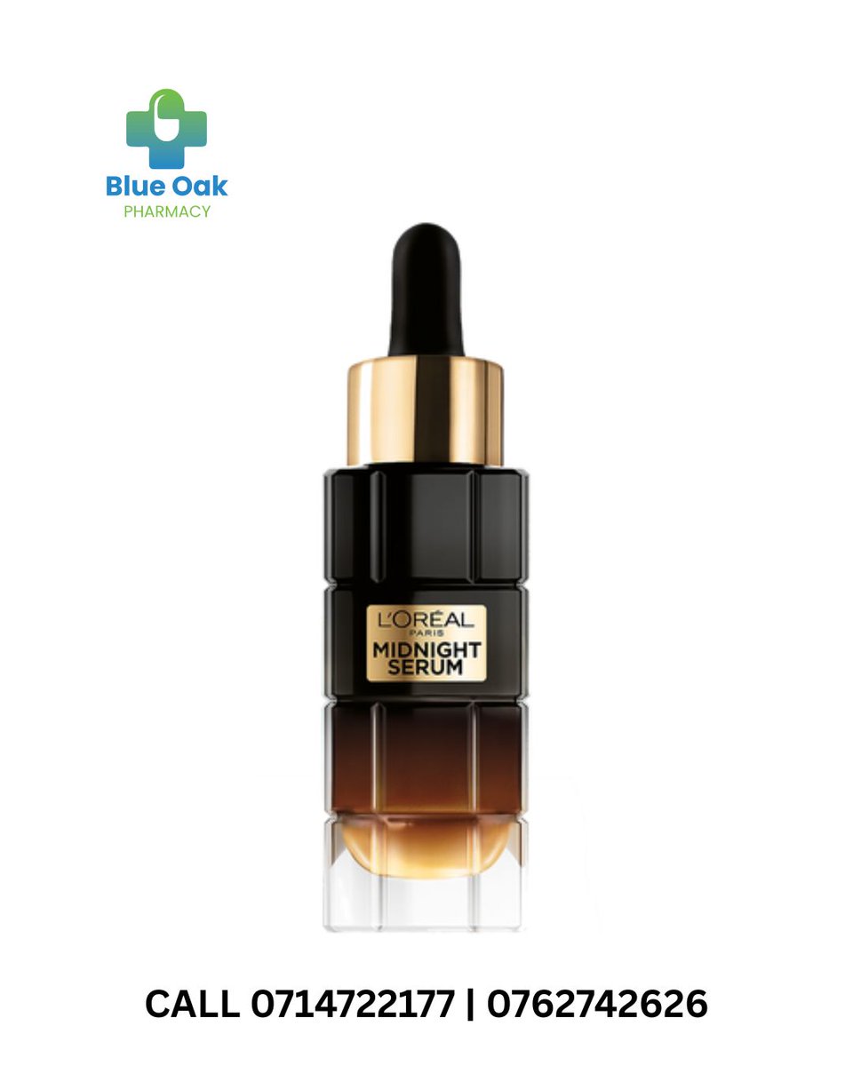 BlueOakPharmacy's tweet photo. L'Oréal Paris Midnight Serum

BENEFITS
•  Supports skin's natural cell renewal process.
•  Skin feels moisturized
• Skin texture feels more supple and
strengthened
• Skin Complexion is smoother and more
radiant.
•Over time, wrinkles are visibly reduced and
skin looks renewed https://t.co/9fgOc71NsX