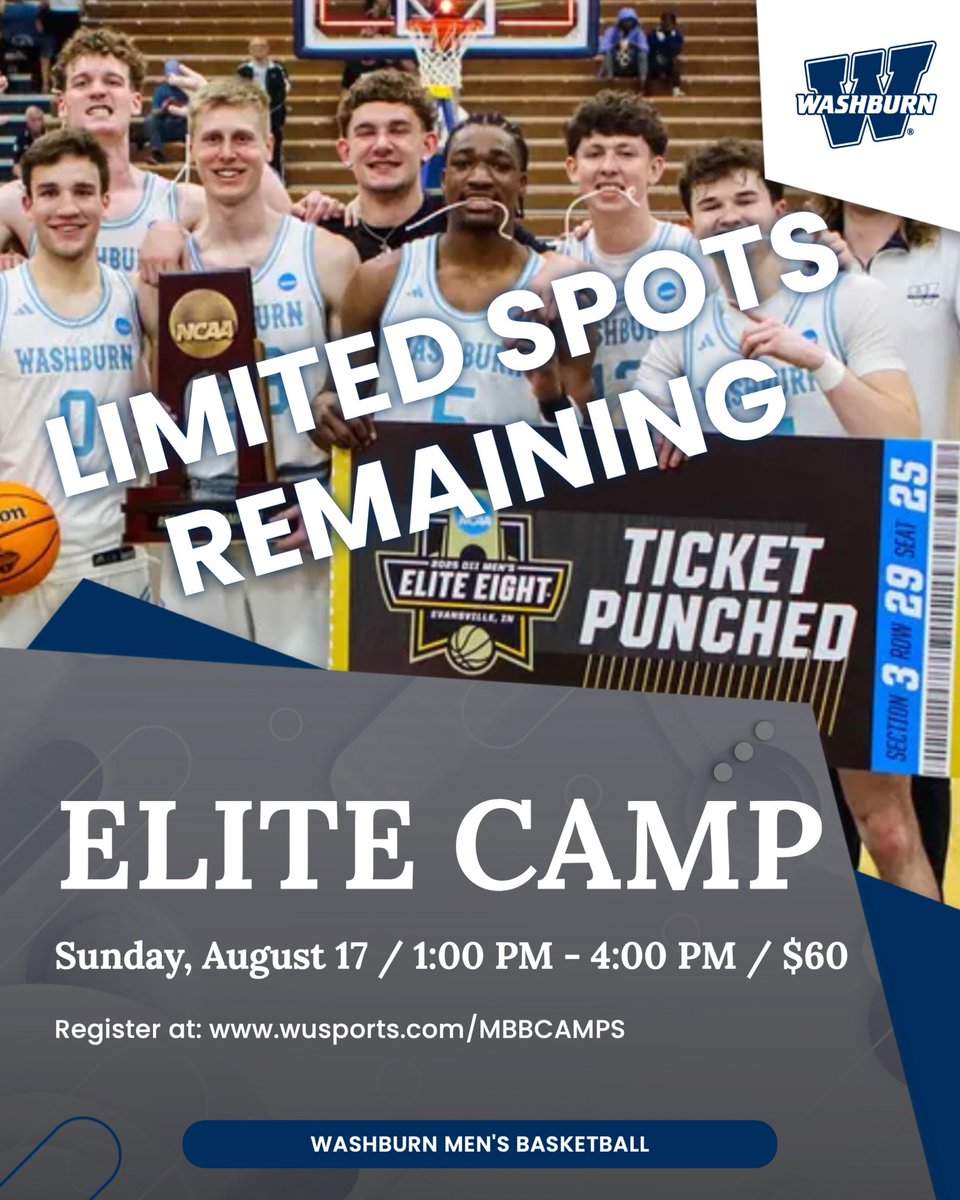 Time is running out ⏳ Join the Ichabods this Sunday for our Elite Camp! 

Sign Up Today: wusports.com/camps

#GoBods x #WashburnMBB