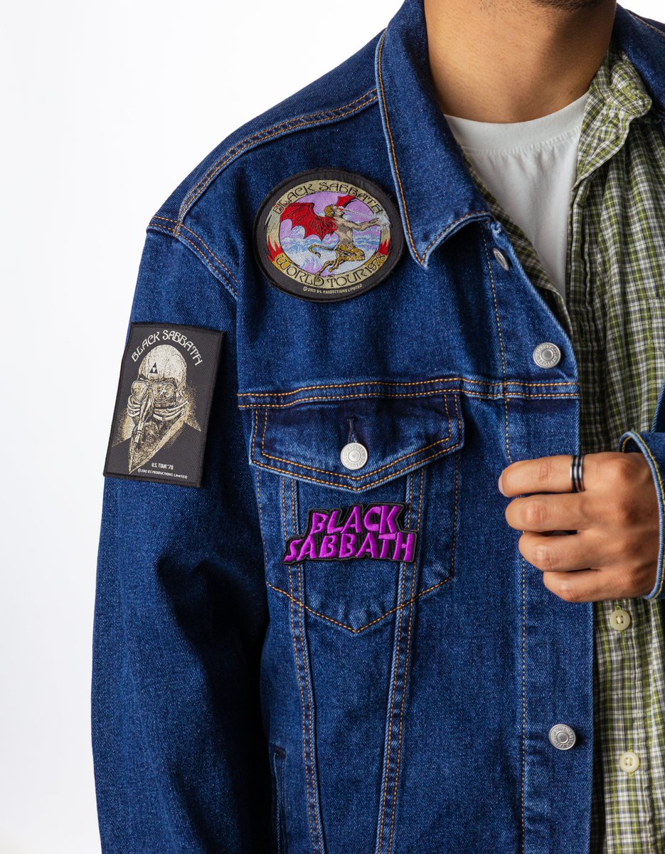 patchcollection's tweet image. Every battle jacket tells a story. This one’s armed with Black Sabbath & Ozzy Osbourne patches—ready for the pit, the stage, and the legends who inspired it. #battlejacket #blacksabbath #ozzyosbourne #patchcollection