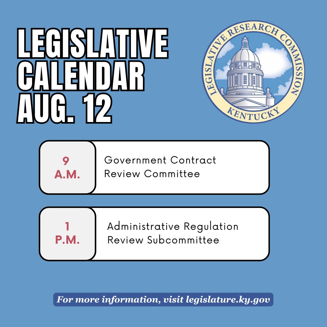 Today's meetings will be livestreamed on youtube.com/@KYLRCCommitte…. You can find out more about today's calendar here: apps.legislature.ky.gov/legislativecal…. #kyinterim25