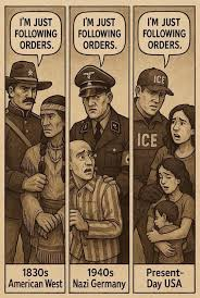 gordy_shanks's tweet photo. Take note ~ Pam Bondi, Kash Patel, Pete Hegseth, kristi noem, Tulsi Gabbard, Tom Homan and others in Trump's administration.
Just following orders don't give you evil fucks a pass.
That phrase: “just following orders” is famously associated with many of Hitler’s henchmen and other Nazi officials during and after World War II.
They used it as a defense during the Nuremberg Trials and other war crimes investigations, claiming they were not personally responsible because they were simply obeying orders from higher authorities.
However, this defense was largely rejected.
The Nuremberg Trials established the principle that “following orders” is not a sufficient excuse for committing war crimes or crimes against humanity. Individuals are responsible for their actions.