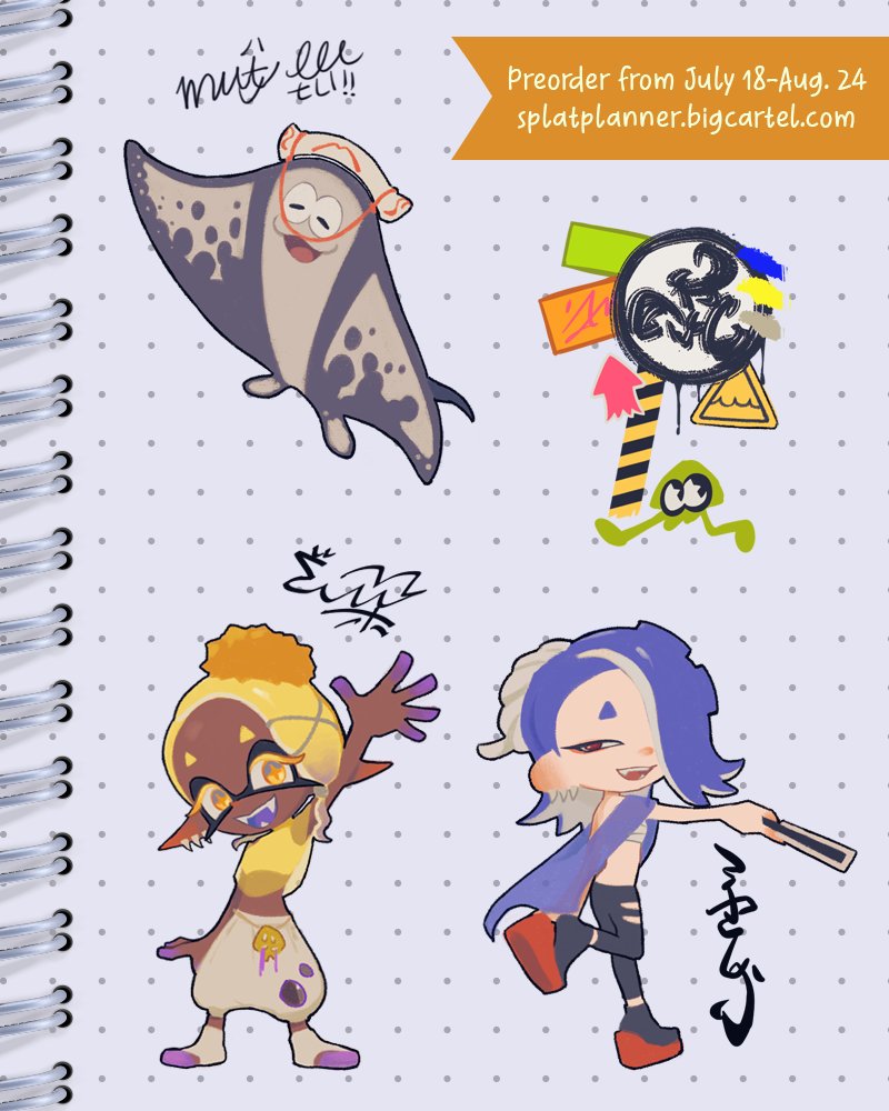 The eight month presents Deep Cut. Enjoy a small assortment of spot illustrations by <a href="/cephalocrow/">#1 Fin Bottom fan (C👁MMS OPEN)</a>.

💛 Preorders are open until August 24!
splatplanner.bigcartel.com