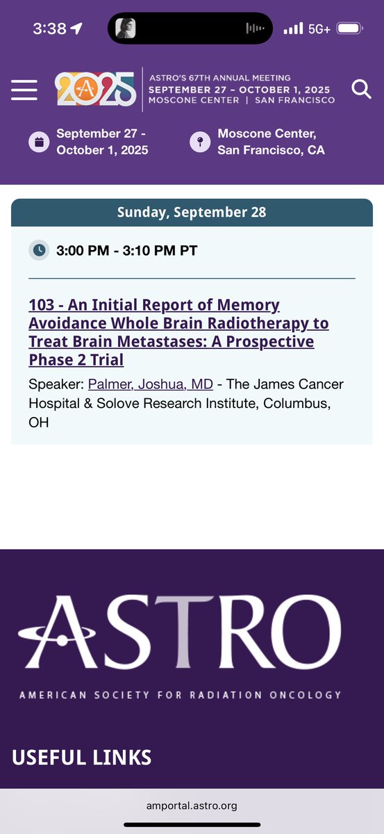 Joshua D. Palmer, MD (@joshuapalmermd) on Twitter photo We are presenting practice changing data using the novel MA-WBRT, memory avoiding whole brain radiation for brain mets in a phase 2 trial, check out the oral presentation at ASTRO IN SF. <a href="/HaleyPerlow/">Haley K. Perlow, MD</a> <a href="/OhioStateRadOnc/">OhioStateRadOnc</a> <a href="/ASTRO_org/">ASTRO</a> <a href="/NeuroOnc/">SNO</a> We are presenting practice changing data using the novel MA-WBRT, memory avoiding whole brain radiation for brain mets in a phase 2 trial, check out the oral presentation at ASTRO IN SF. <a href="/HaleyPerlow/">Haley K. Perlow, MD</a> <a href="/OhioStateRadOnc/">OhioStateRadOnc</a> <a href="/ASTRO_org/">ASTRO</a> <a href="/NeuroOnc/">SNO</a>