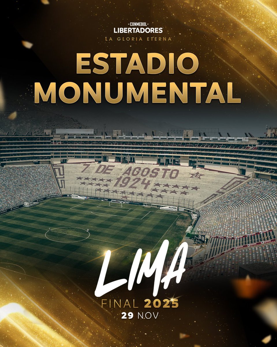ATENCIÓN! La final de la #Libertadores se jugará en el Monumental de Lima 🇵🇪 el sábado 29 de noviembre. Fue el estadio que albergó la definición de 2019, cuando Flamengo derrotó a River.