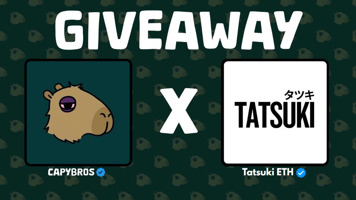 CapyBros (@capybros1) on Twitter photo New X Collaboration & Giveaway! 🐾
CapyBros X <a href="/TatsukionETH/">T A T S U K I</a> has teamed up to bring exclusive spots for our holders on Discord!
Still love BurgerCapy? We’re giving away 2 GTD Free Mint spots on this tweet!
Follow us + <a href="/TatsukionETH/">T A T S U K I</a>
Like + RT + Tag a 2 New X Collaboration & Giveaway! 🐾
CapyBros X <a href="/TatsukionETH/">T A T S U K I</a> has teamed up to bring exclusive spots for our holders on Discord!
Still love BurgerCapy? We’re giving away 2 GTD Free Mint spots on this tweet!
Follow us + <a href="/TatsukionETH/">T A T S U K I</a>
Like + RT + Tag a 2