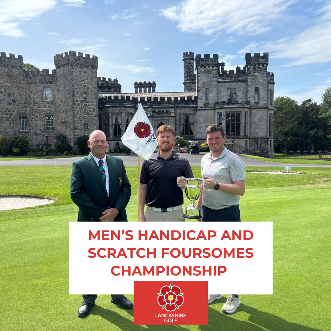 Lancashiregolf's tweet photo. Beautiful day at @GolfLancaster 
Adam Brown &amp; Matthew Williams (@LeylandGolfClub) win the Handicap Foursomes with a net 69.
Peter Finch &amp; Matthew Gallagher (@AshtonGolfClub) take the Scratch title with a gross 69.
Two sets of champions, two superb scores. Well Done! https://t.co/PySlqqf3ZG