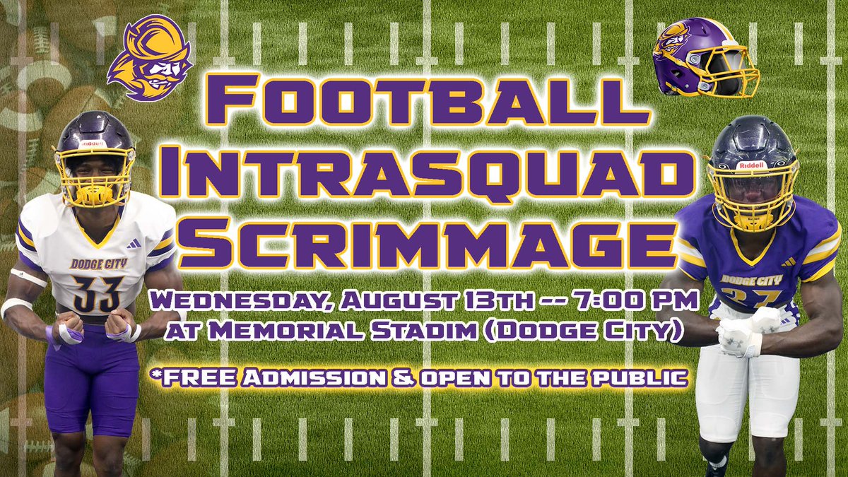 Dodge City CC Conquistadors (@goconqs) on Twitter photo 🏈Football | #GoConqs
Are you ready for some🏈football? Get your first look at the <a href="/GoConqsFB/">Dodge City Football</a> team on Wednesday, August 13th at 7:00pm at Memorial Stadium -- Conqs will have an intrasquad scrimmage #BurnTheBoats
2025 Full Schedule: goconqs.com/sports/footbal… 🏈Football | #GoConqs
Are you ready for some🏈football? Get your first look at the <a href="/GoConqsFB/">Dodge City Football</a> team on Wednesday, August 13th at 7:00pm at Memorial Stadium -- Conqs will have an intrasquad scrimmage #BurnTheBoats
2025 Full Schedule: goconqs.com/sports/footbal…