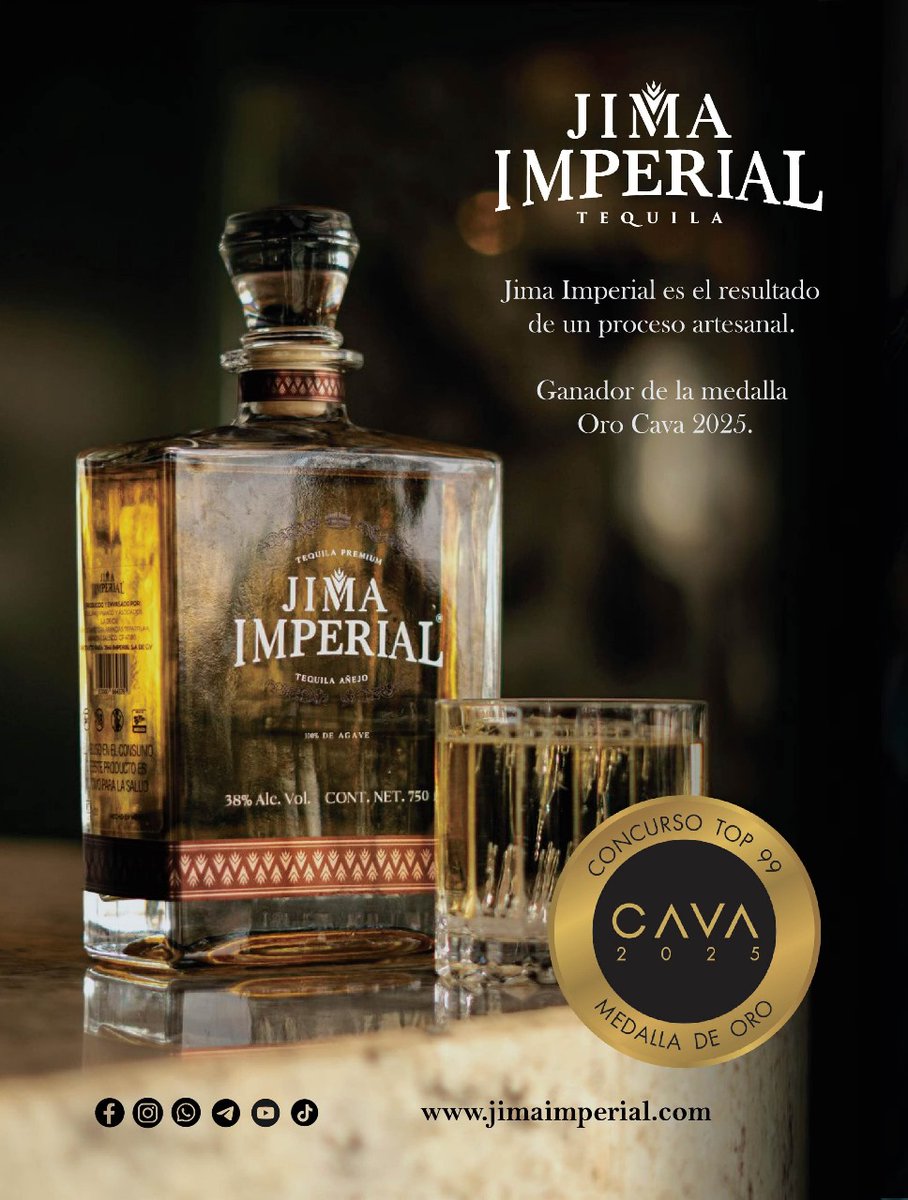 jimamx's tweet photo. 🏆✨ ¡Tequila Jima Imperial!✨🏆

Celebramos con orgullo que Tequila Jima Imperial ha sido galardonado con Medalla de Oro 🥇en la revista Cava y ha logrado posicionarse entre los mejores 99 tequilas del mundo 🌎🔥.

Sitio web Revista Cava:
https://t.co/5PFXThm0OP https://t.co/ksMfRwFeJt
