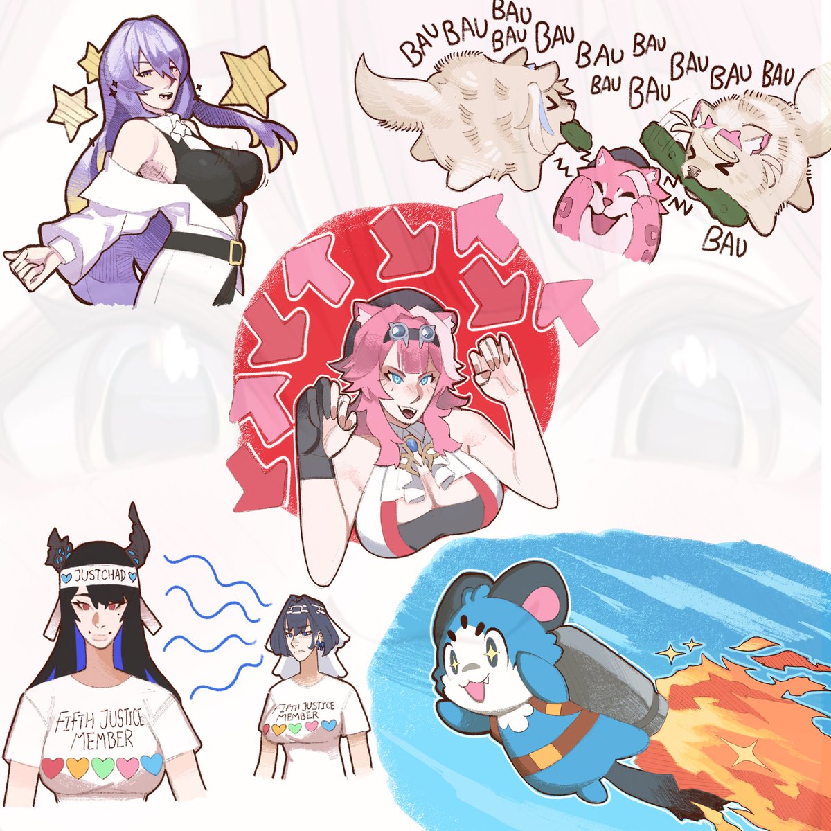 I figured out the best way to draw fanart for this piece of art in stream form would be making a full page of doodles, CONGRATS ON THE SHOWCASE #Raora3D #RaorArt #RavenCrafts #HoshinovArt #FWMCpix #kronillust