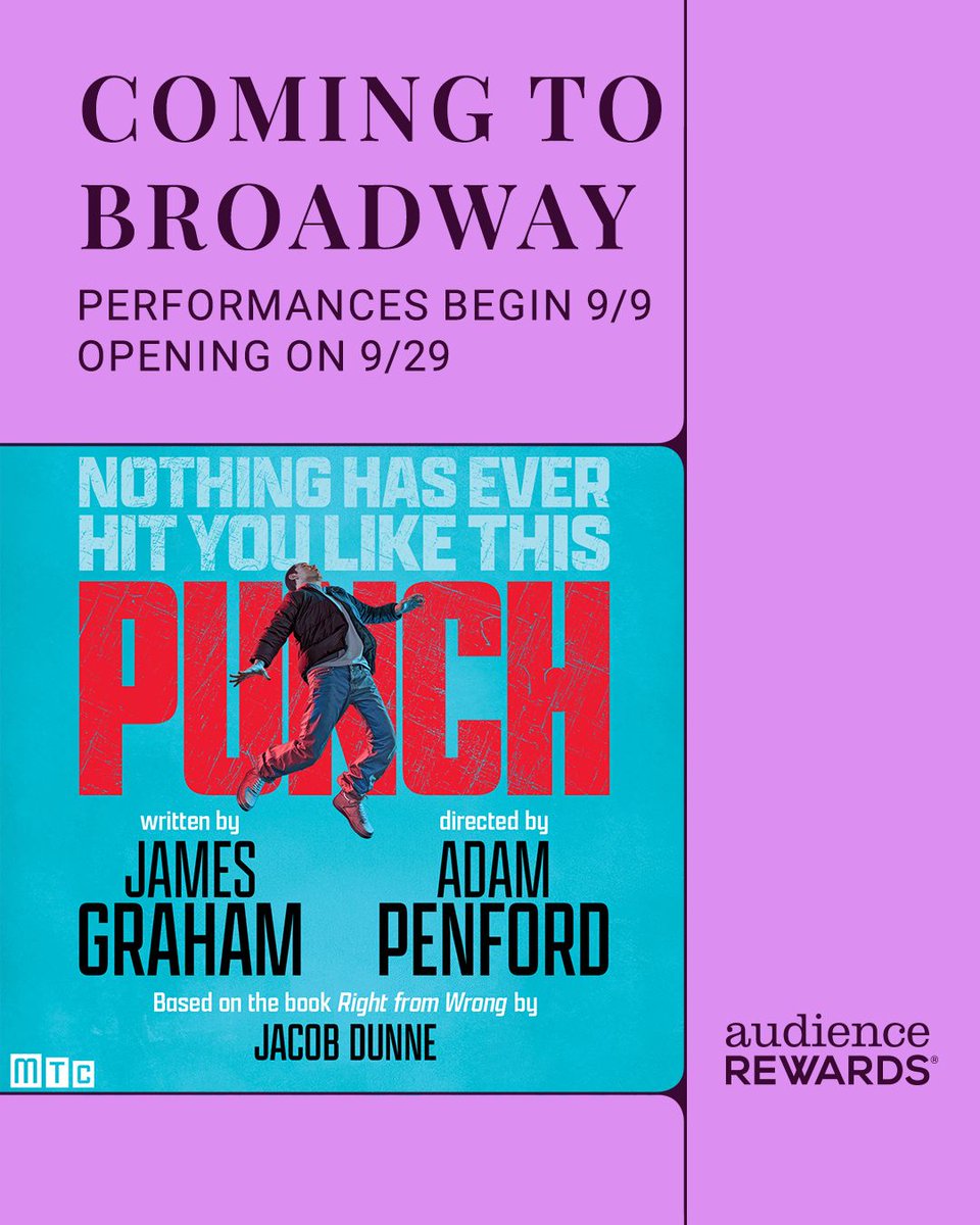 audiencerewards's tweet image. Less than one month until Punch starts performances at @mtc_nyc!

Based on the book &quot;Right from Wrong&quot; by Jacob Dunne , Punch will start performances on September 9 ahead of opening on September 29.