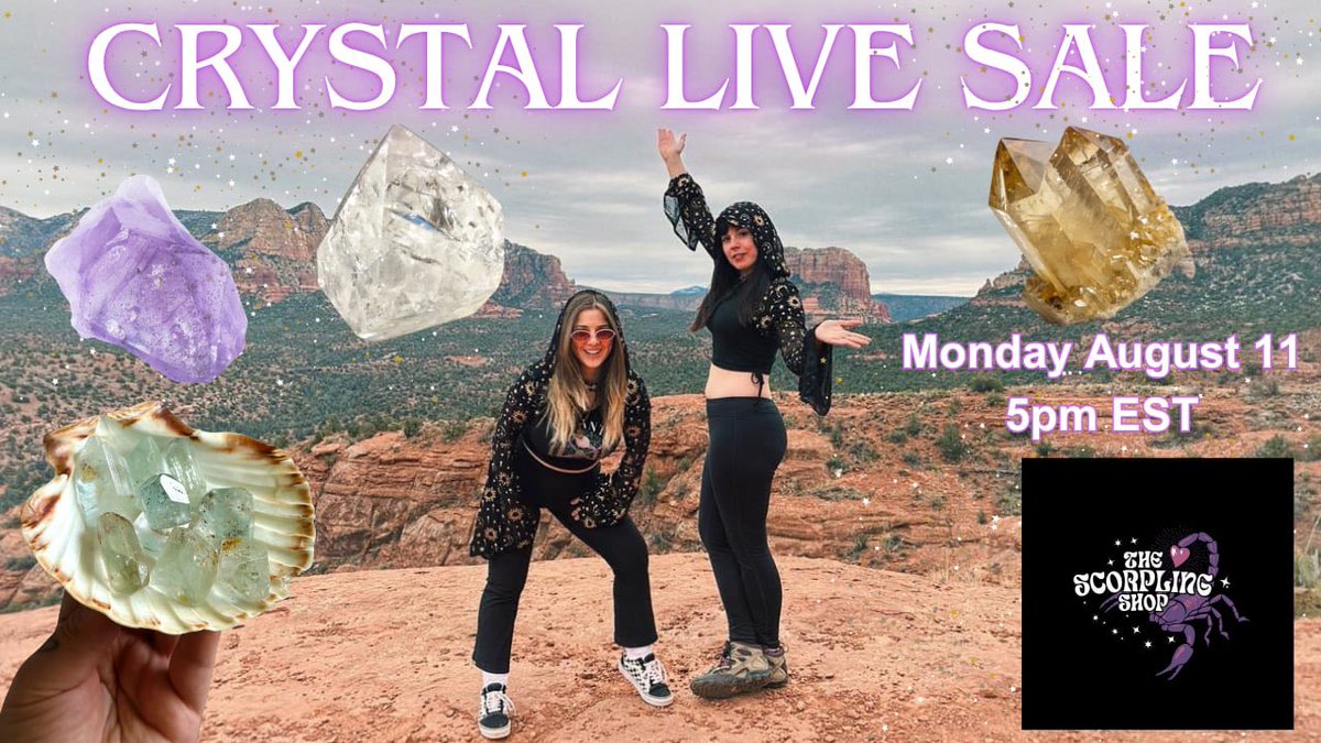 TODAY! 💎✨🧚🏻‍♀️

We are happy to be hosting an online Youtube/ Instagram Crystal live Sale on Monday August 11 at 5pm EST. Mark your Calenders. ✨

We will be live on The Scorpling Shop's Instagram Page as well as the Meg Moonbeam/ Sunny from Pluto Youtube channels. 🎥

Special NEW