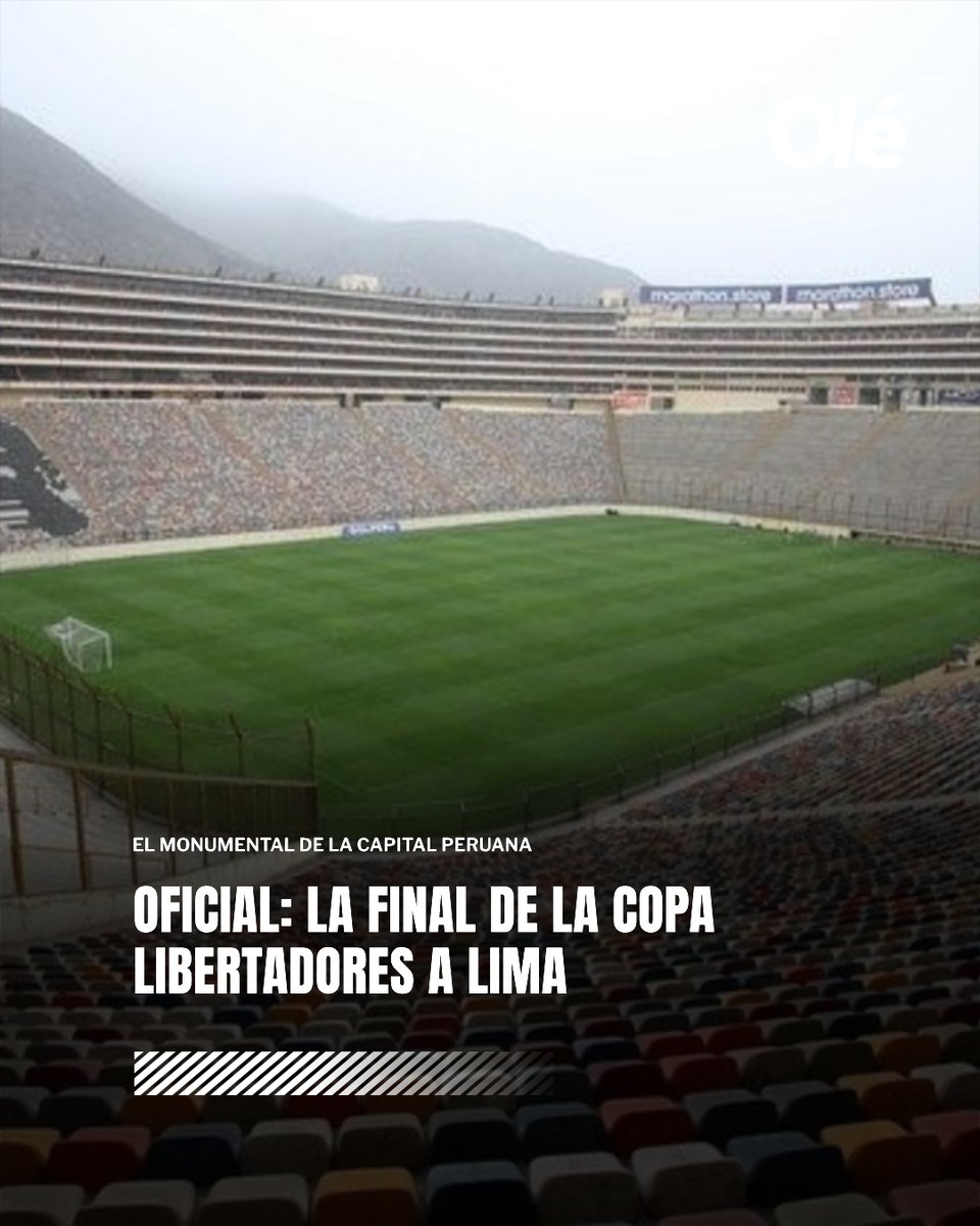 LA FINAL DE LA LIBERTADORES SE JUGARÁ EN LIMA 🏟️🚨

🏆🇵🇪 El presidente de la Conmebol, Alejandro Domínguez, confirmó que el estadio Monumental de Lima será la sede de la definición de la Copa, el 29 de noviembre