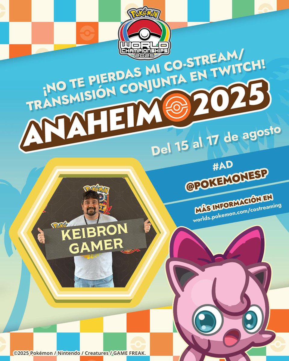 keibron's tweet image. ¡Keibrons! 
Os anuncio que voy a ser co-stream oficial en Español del Pokémon World Champions 2025. ¡Tendremos drops muy interesantes! 😜 ¡Os espero en mi canal de twitch todo el fin de semana! 💪🏻 @Pokemon #PokemonWorld #PokemonWorlds2025 @PokemonGOespana