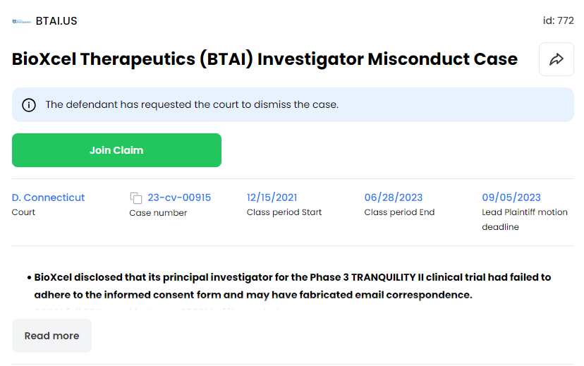 11thestate's tweet photo. With all the buzz around $BTAI lately, here’s something worth noting:  

#BioXcel is already facing an investor lawsuit — covering multiple allegations.  

We’re not making predictions, but it’s worth a look. Always good to know the full context.