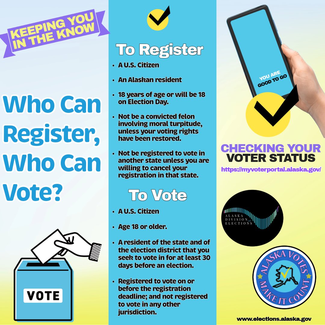 #keepingyouintheknow Here are some tips for registering to vote and checking your voter status.  #AlaskaVotes