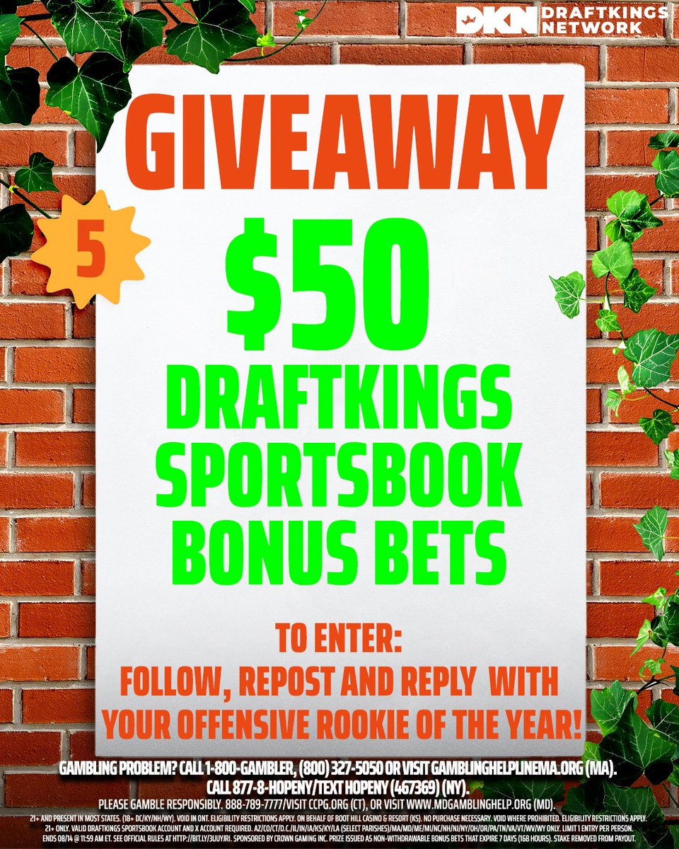 DraftKings Network (@dknetwork) on Twitter photo We are so back. #GiveawayTuesdays has RETURNED 👀
We're giving away five $50 <a href="/DKSportsbook/">DraftKings Sportsbook</a> bonus bets once again.
TO ENTER:
1) Follow <a href="/DKNetwork/">DraftKings Network</a>
2) Repost this post
3) Reply with your OROTY pick
Ends 8/14 noon ET. T&C: bit.ly/3UUyJRi We are so back. #GiveawayTuesdays has RETURNED 👀
We're giving away five $50 <a href="/DKSportsbook/">DraftKings Sportsbook</a> bonus bets once again.
TO ENTER:
1) Follow <a href="/DKNetwork/">DraftKings Network</a>
2) Repost this post
3) Reply with your OROTY pick
Ends 8/14 noon ET. T&C: bit.ly/3UUyJRi