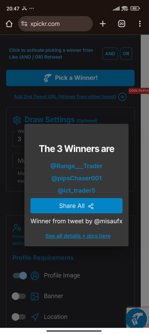 Maijamaa (@misaufx) on Twitter photo Winners:
<a href="/Range___Trader/">Ubangida</a>
<a href="/pipsChaser001/">Pip-Chaser๐</a>
<a href="/ict_trader5/">Born to trade</a>
Congratulations, register with <a href="/fundingtraders/">FundingTraders</a> and wait for my Dm on how to claim your prize ๐ Winners:
<a href="/Range___Trader/">Ubangida</a>
<a href="/pipsChaser001/">Pip-Chaser๐</a>
<a href="/ict_trader5/">Born to trade</a>
Congratulations, register with <a href="/fundingtraders/">FundingTraders</a> and wait for my Dm on how to claim your prize ๐