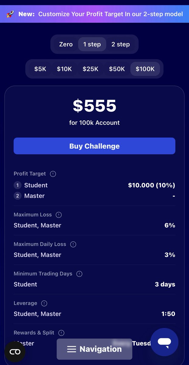 Fundingpips 1 step challenge.

Only 10% target and no phase 2
No consistency rule
No hidden rules
Plus guarantee payout
Use this my link for 5% off app.fundingpips.com/register?ref=6…