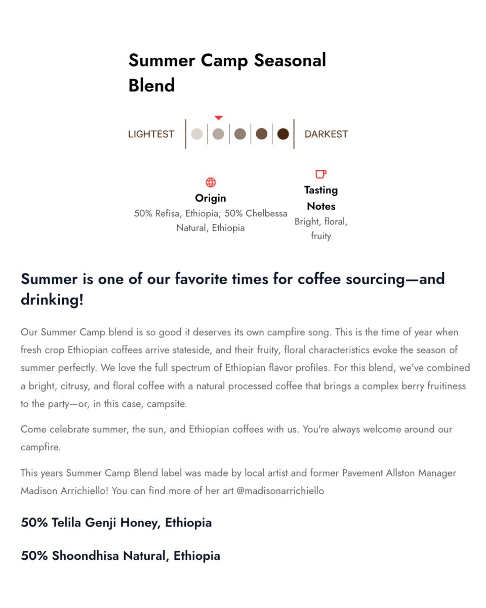 You're always welcome around our campfire — come celebrate summer, the sun, and Ethiopian coffees with us and our Summer Camp Blend. 🏕️

☕ Available in-store and online at pavementcoffeehouse.com
🎨 Label by local artist (and former Pavement MVP) @madisonarrichiello
