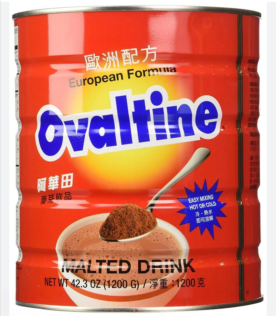 SinDeveau's tweet photo. Ovaltine is a powdered drink mix, originally known as Ovomaltine, that is typically mixed with milk to create a chocolate or malt-flavored beverage. It's known for its rich, malty flavor and is a good source of 12 vitamins and minerals, including calcium. Despite being high in sugar, it's considered nutritious. 

This is the Chinese European version...