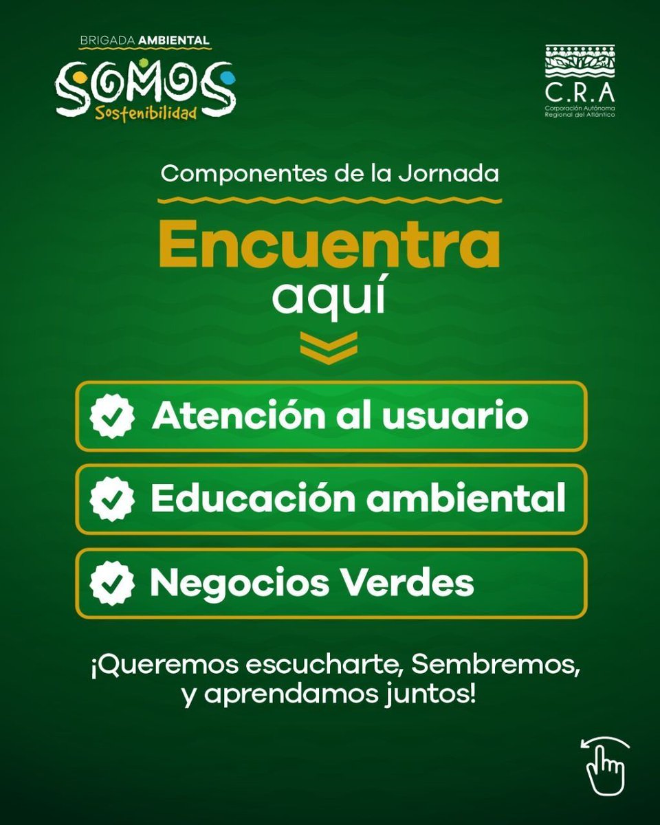 🌳 Este 15 de agosto llega a Baranoa la Brigada Ambiental Somos Sostenibilidad junto a <a href="/crautonoma/">CRAUTONOMA</a> en la Casa de la Mujer de 8:00 a.m.–12:00 m. Atención al usuario, educación ambiental y negocios verdes. ¡Tu voz es clave para proteger el ambiente! #ElSentirDeLaGente